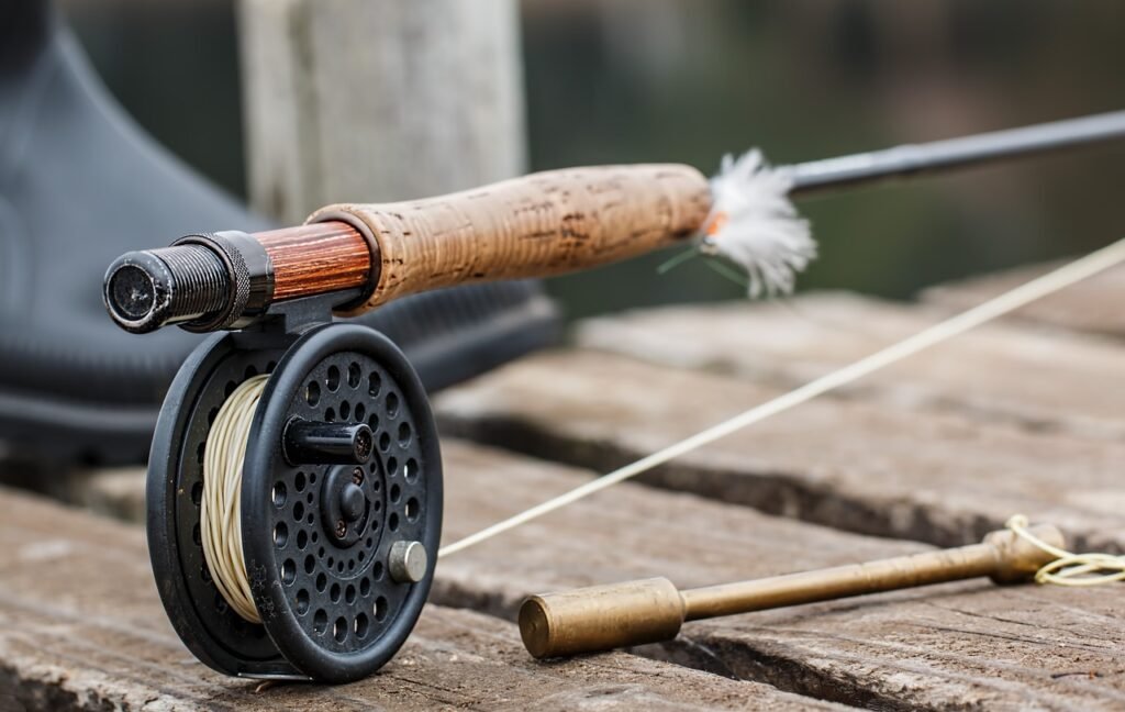 Dry fly floating on water surface